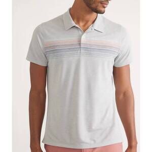 NEW MARINE LAYER aaron air stripe polo in grey